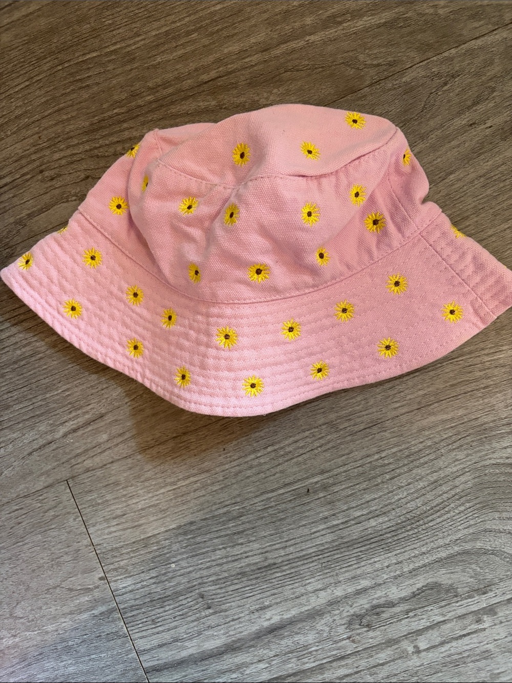 Pink Daisy Embroidered Bucket Hat